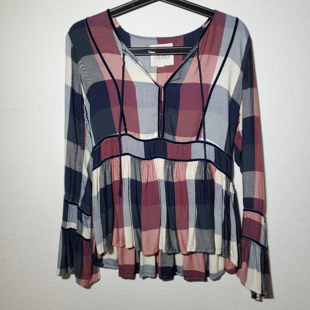 Thread & Supply Plaid Boho Top Size S